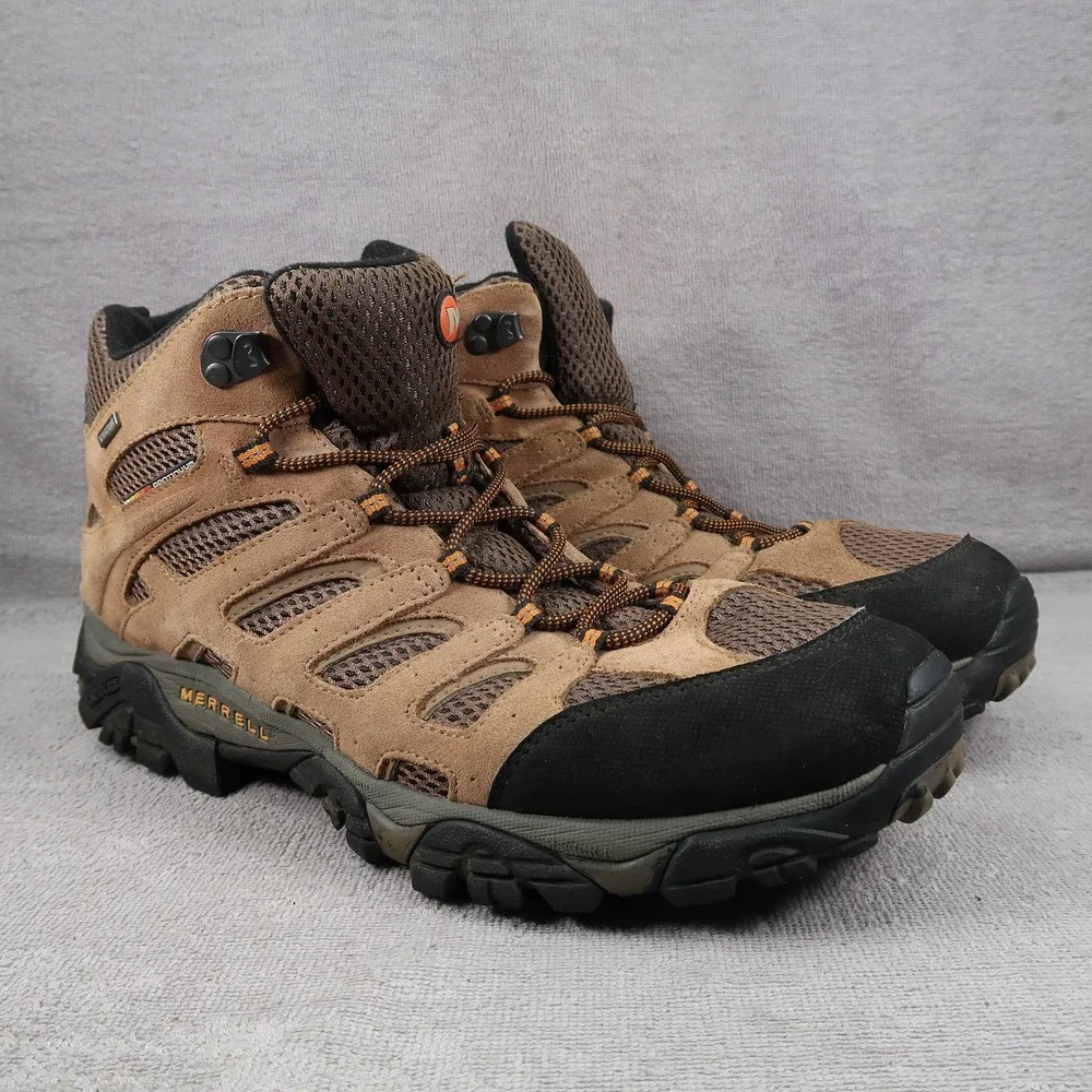 Merrell Shoes Mens 14 Moab Mid Hiking Boot Waterproof Leather Brown Black Vibram